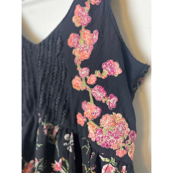 Anthropologie MIDI Dress Size Small Sleeveless Lola  Embroidered Floral Black - Picture 4 of 11